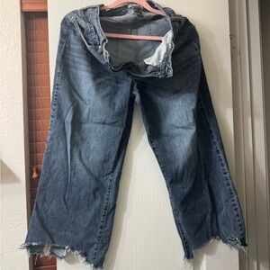 Rewash Dark Blue Wide-Leg Jeans with Raw Hem